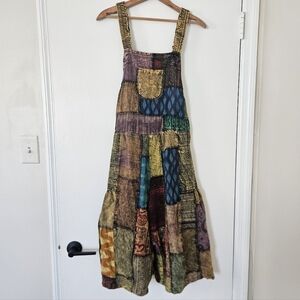 Jaxli Womens Vtg Overalls Shortalls Y2K Patchwork M Baggy Hippie Festival Artsy